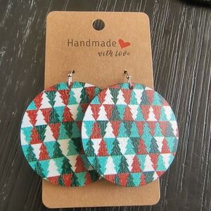 Hand Crafted Geometric Earrings - Red, Green, White